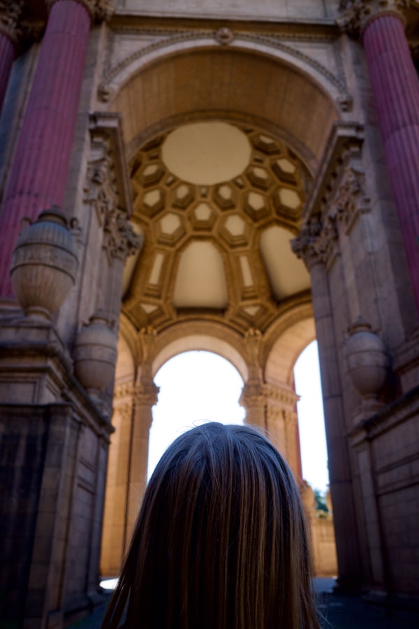 Betty looking on at the dome of the Palace of Fine Arts.